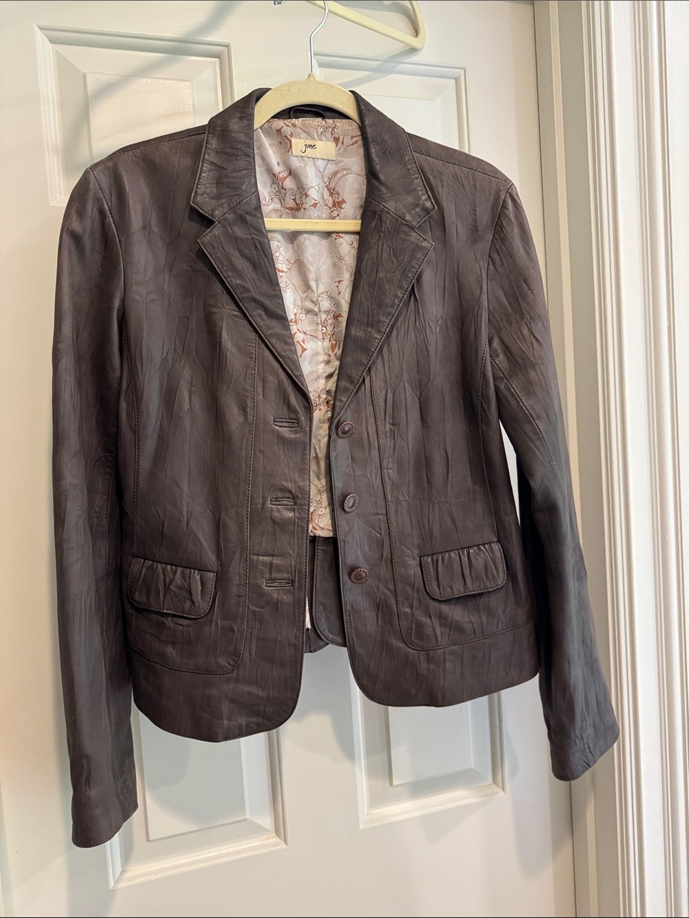 Women's Brown Leather Blazer Jacket